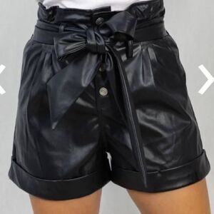 White Birch Faux Leather High Rise Shorts SZ 3XL Paper Bag Tie Waist